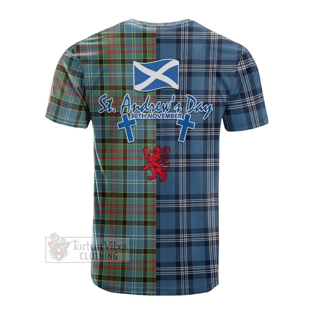 Tartan Vibes Clothing Cathcart Tartan Cotton T-shirt Happy St. Andrew's Day Half Tartan Style