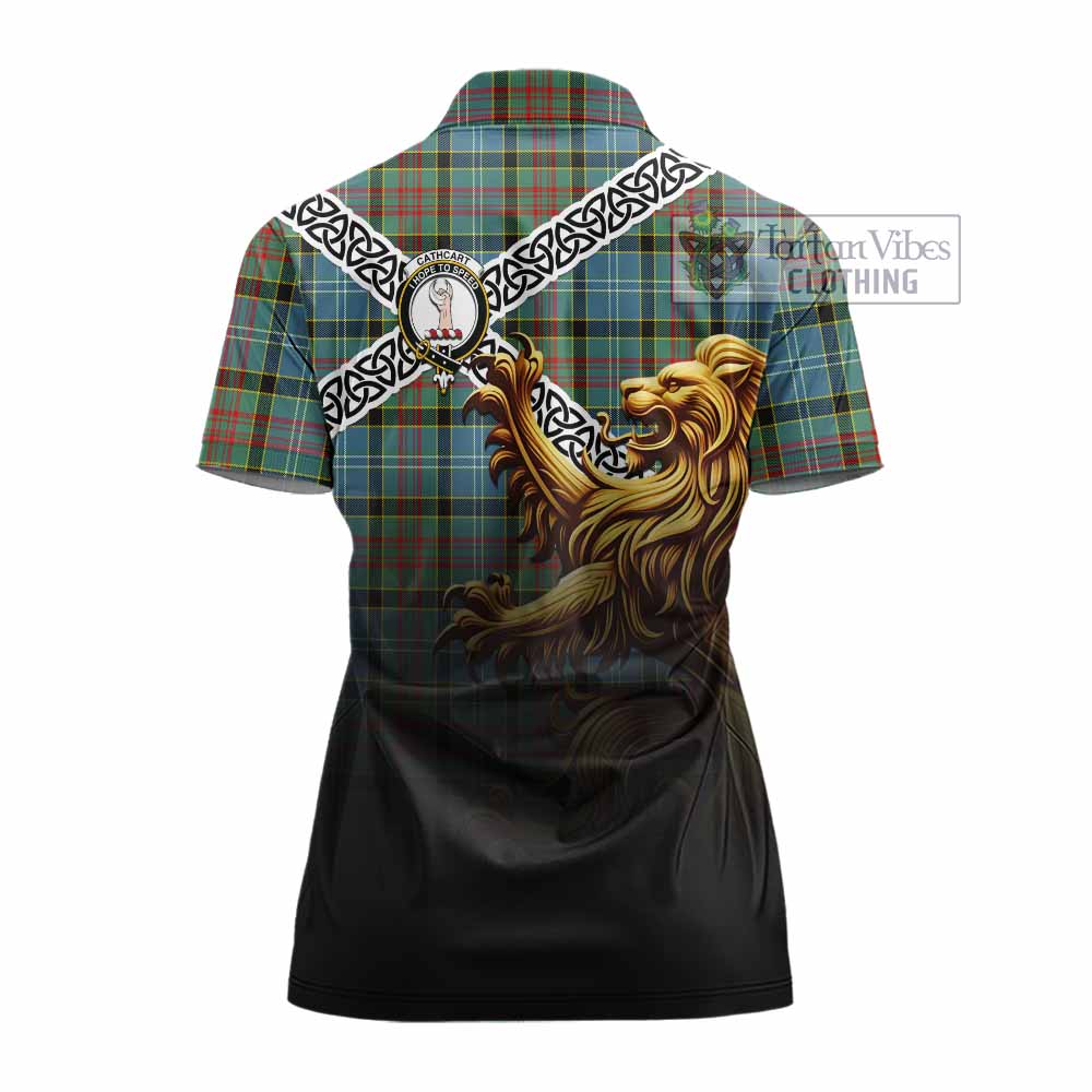 Cathcart Crest Tartan Women's Polo Shirt with Golden Lion Emblem Celtic Style - Tartan Vibes Clothing