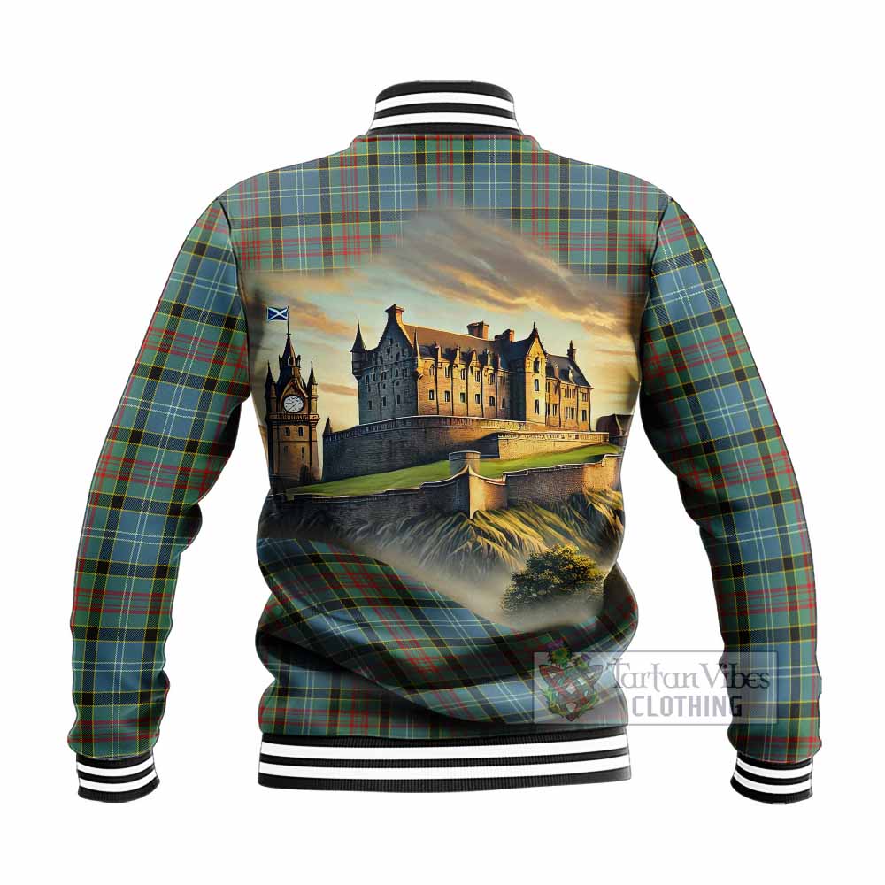 Cathcart Tartan Family Crest Baseball Jacket with Scottish Ancient Castle Style - Tartan Vibes Clothing