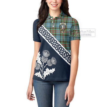 Cathcart Tartan Women's Polo Shirt Featuring Thistle and Scotland Map