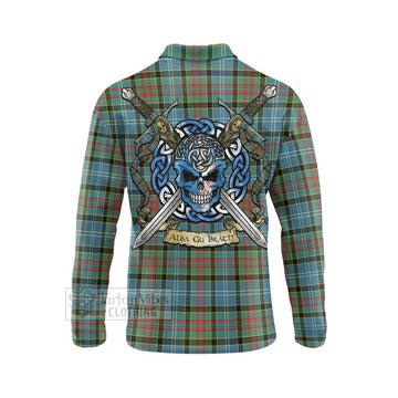 Cathcart Tartan Long Sleeve Polo Shirt with Family Crest Celtic Skull Style