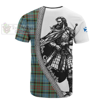 Cathcart Tartan Clan Crest Cotton T-shirt with Highlander Warrior Celtic Style