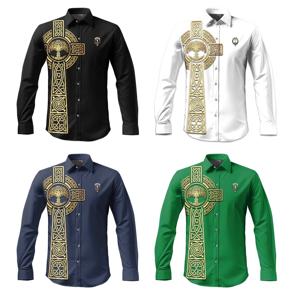 Cathcart Clan Mens Long Sleeve Button Up Shirt with Golden Celtic Tree Of Life Men's Shirt - Tartanvibesclothing