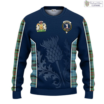 Cathcart Tartan Knitted Sweatshirt with Family Crest and Scottish Thistle Vibes Sport Style