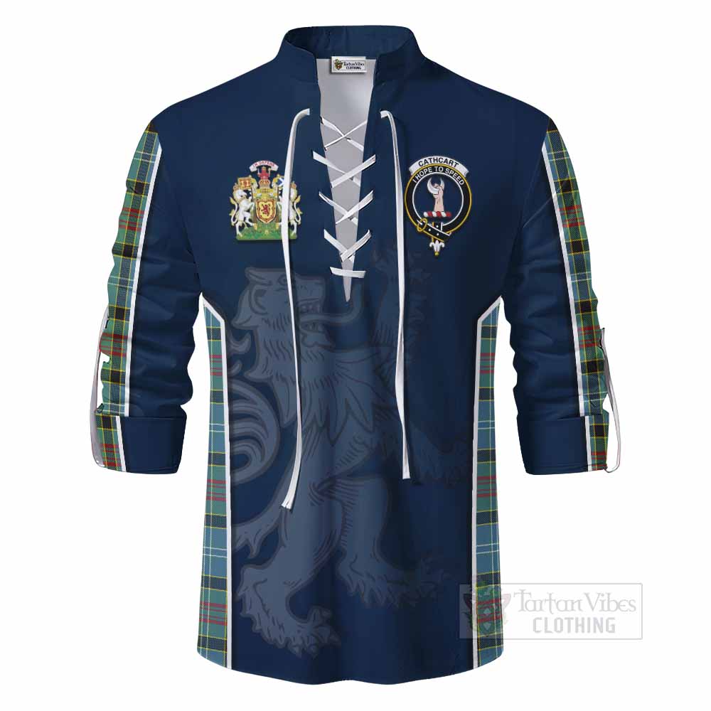 Tartan Vibes Clothing Cathcart Tartan Ghillie Kilt Shirt with Family Crest and Lion Rampant Vibes Sport Style