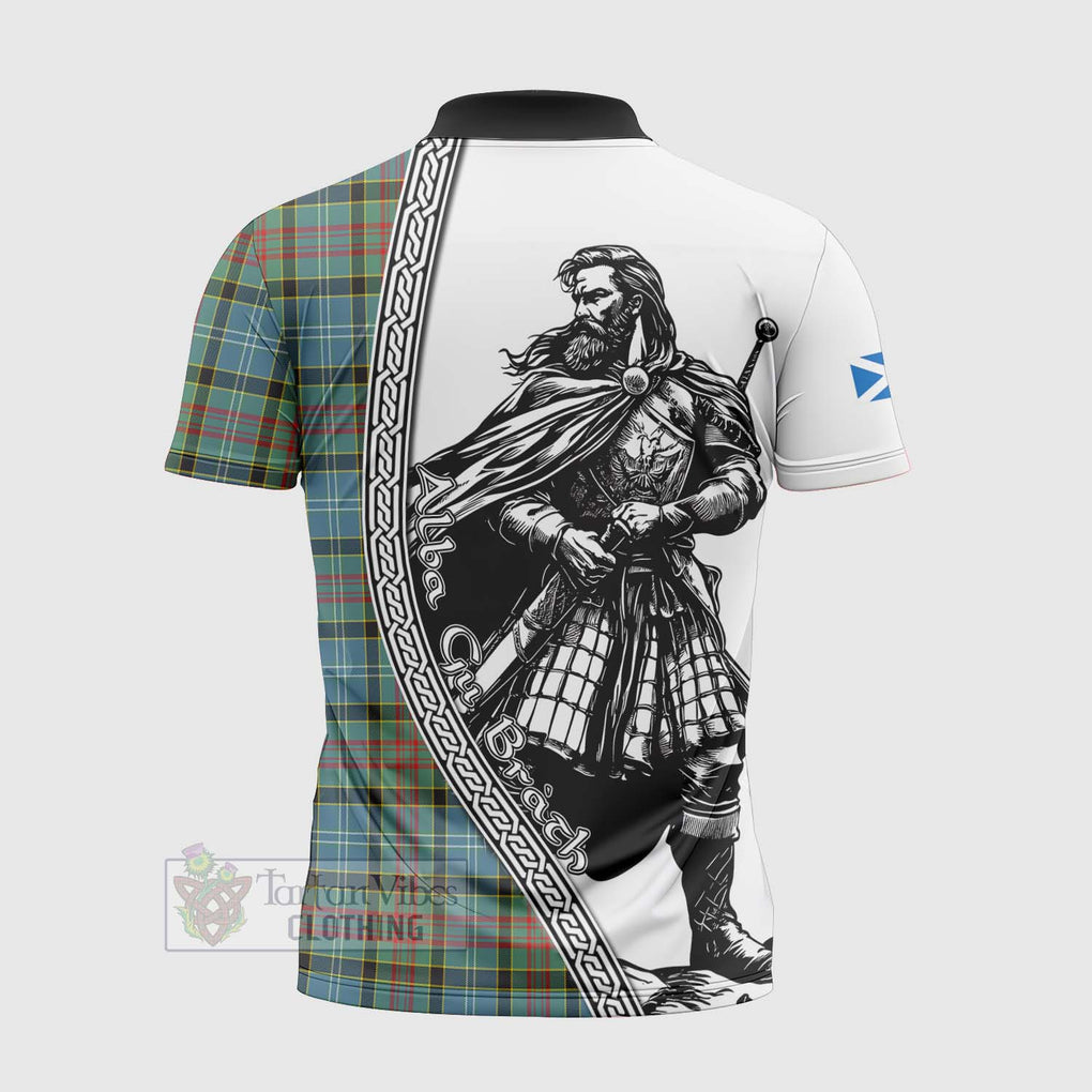 Tartan Vibes Clothing Cathcart Tartan Clan Crest Zipper Polo Shirt with Highlander Warrior Celtic Style