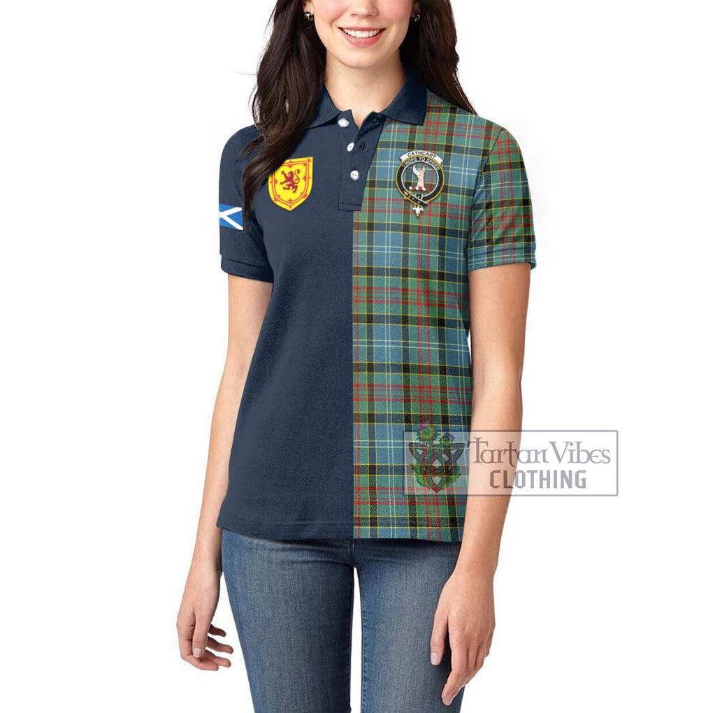 Tartan Vibes Clothing Cathcart Tartan Women's Polo Shirt with Scottish Lion Royal Arm Half Style