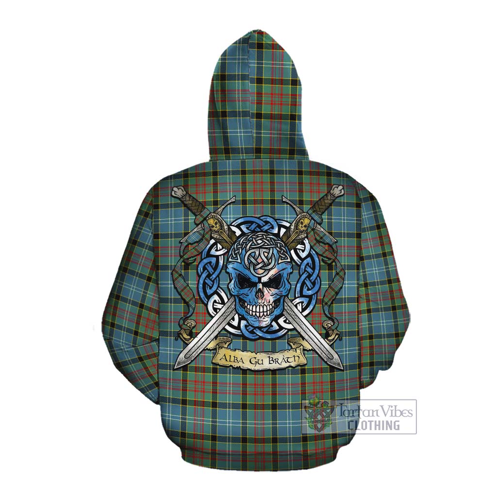 Tartan Vibes Clothing Cathcart Tartan Cotton Hoodie with Family Crest Celtic Skull Style