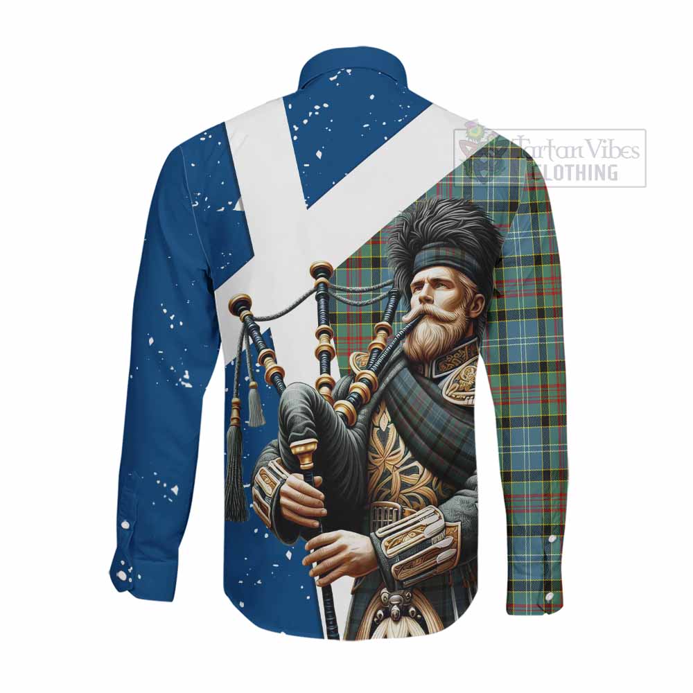 Tartan Vibes Clothing Cathcart Tartan Long Sleeve Button Shirt with Family Crest Scottish Bagpiper Vibes