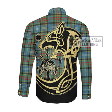 Cathcart Tartan Long Sleeve Button Shirt with Family Crest Celtic Wolf Style