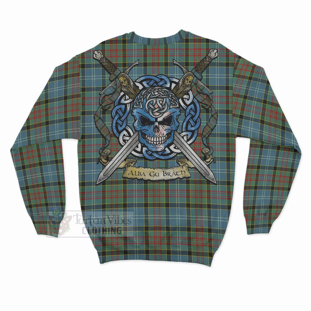 Tartan Vibes Clothing Cathcart Tartan Sweatshirt with Family Crest Celtic Skull Style