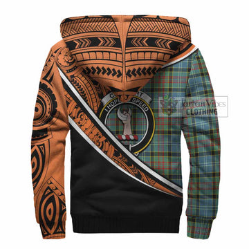 Cathcart Crest Tartan Sherpa Hoodie with Polynesian Vibes Style - Orange Version