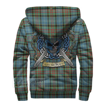 Cathcart Tartan Sherpa Hoodie with Family Crest Celtic Skull Style