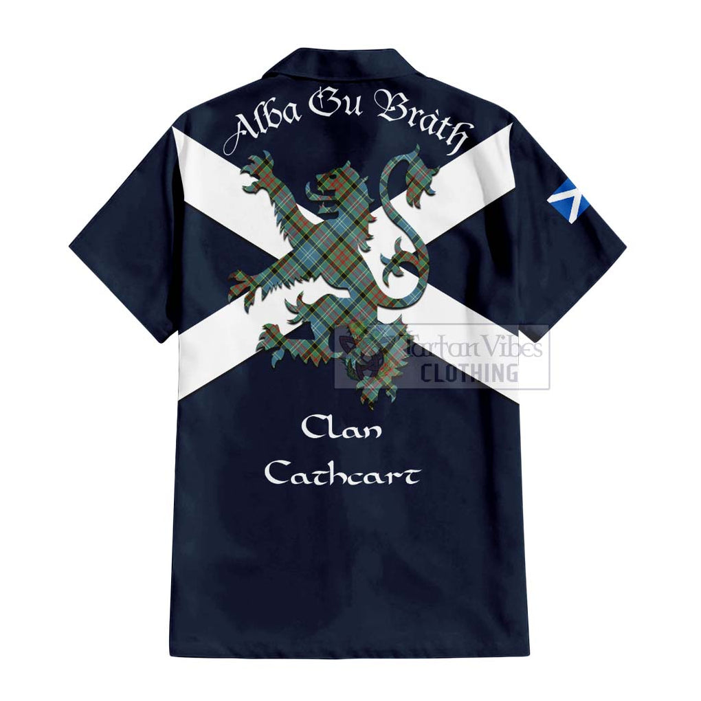 Tartan Vibes Clothing Cathcart Tartan Lion Rampant Short Sleeve Button Shirt – Proudly Display Your Heritage with Alba Gu Brath and Clan Name