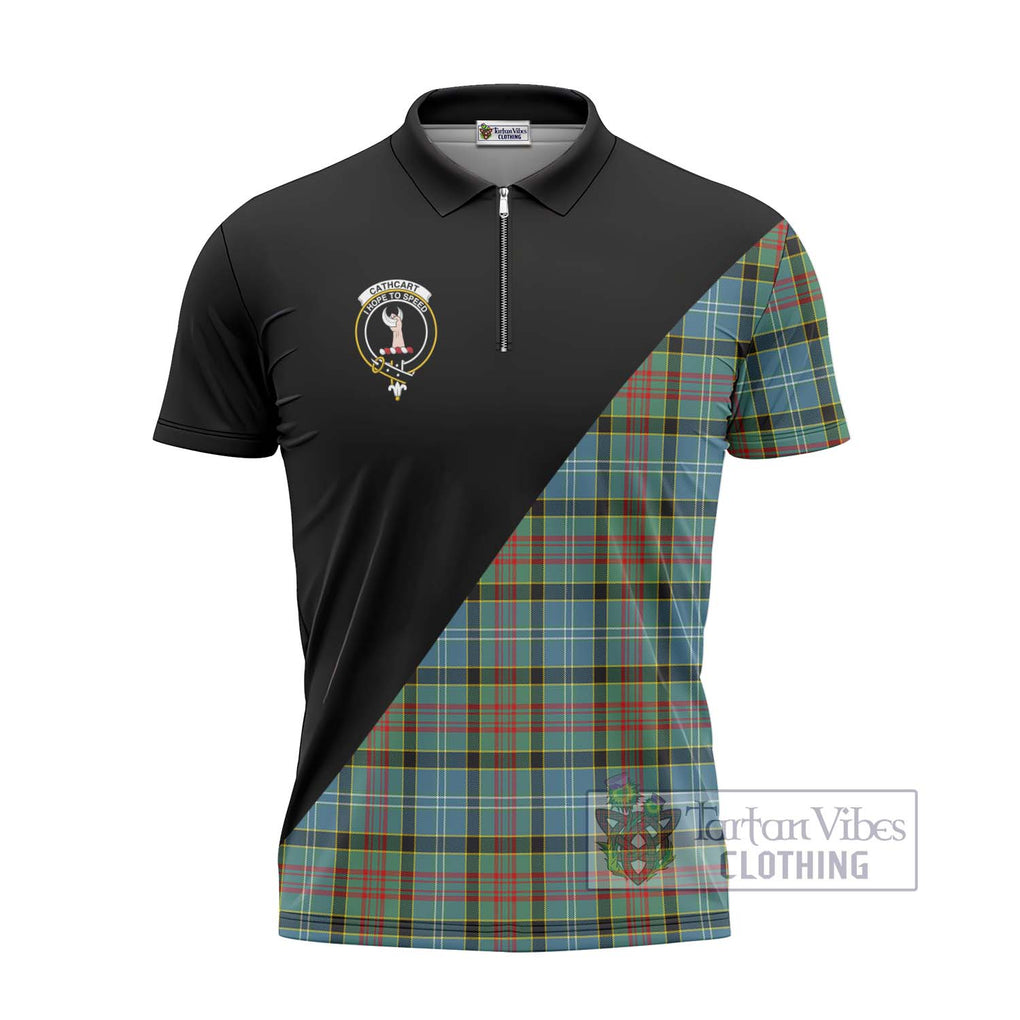 Cathcart Tartan Zipper Polo Shirt with Family Crest and Military Logo Style - Tartanvibesclothing Shop