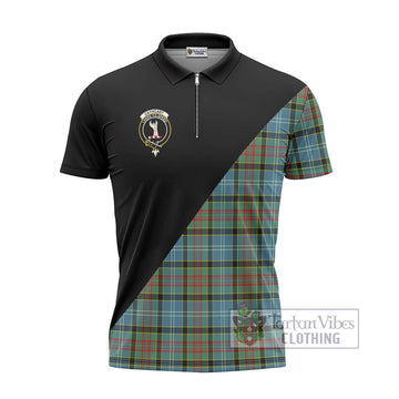 Cathcart Tartan Zipper Polo Shirt with Family Crest and Military Logo Style