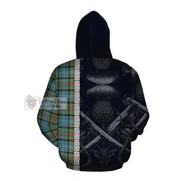 Cathcart Tartan Cotton Hoodie with Family Crest Cross Sword Thistle Celtic Vibes