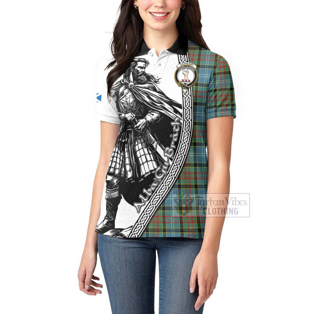 Tartan Vibes Clothing Cathcart Tartan Clan Crest Women's Polo Shirt with Highlander Warrior Celtic Style