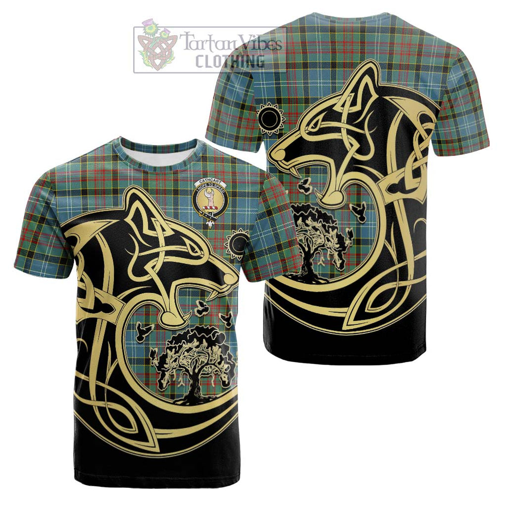 Tartan Vibes Clothing Cathcart Tartan Cotton T-shirt with Family Crest Celtic Wolf Style