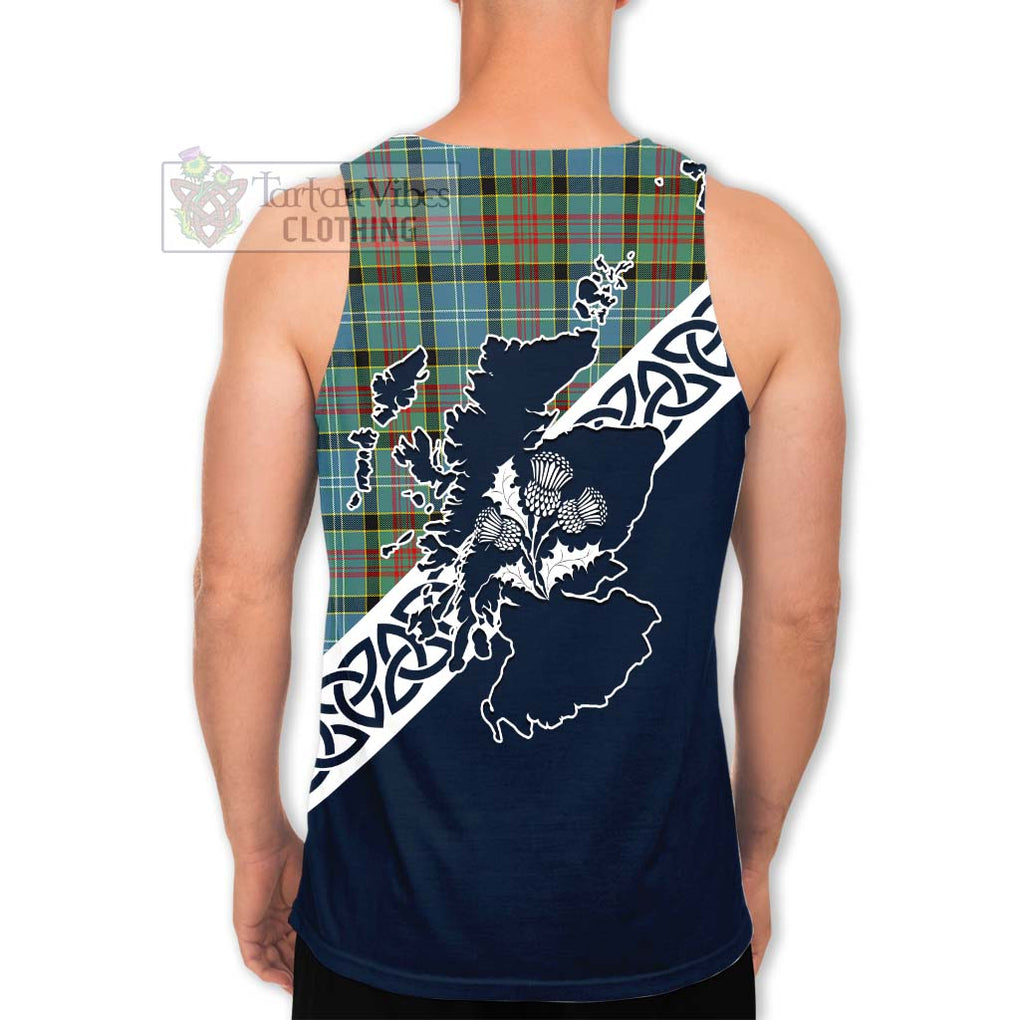 Tartan Vibes Clothing Cathcart Tartan Men's Tank Top Featuring Thistle and Scotland Map