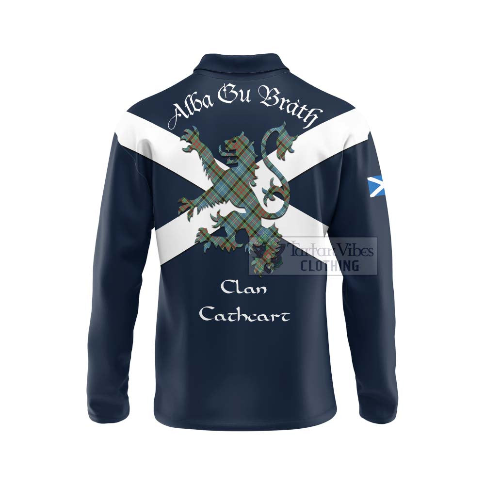 Tartan Vibes Clothing Cathcart Tartan Lion Rampant Long Sleeve Polo Shirt – Proudly Display Your Heritage with Alba Gu Brath and Clan Name