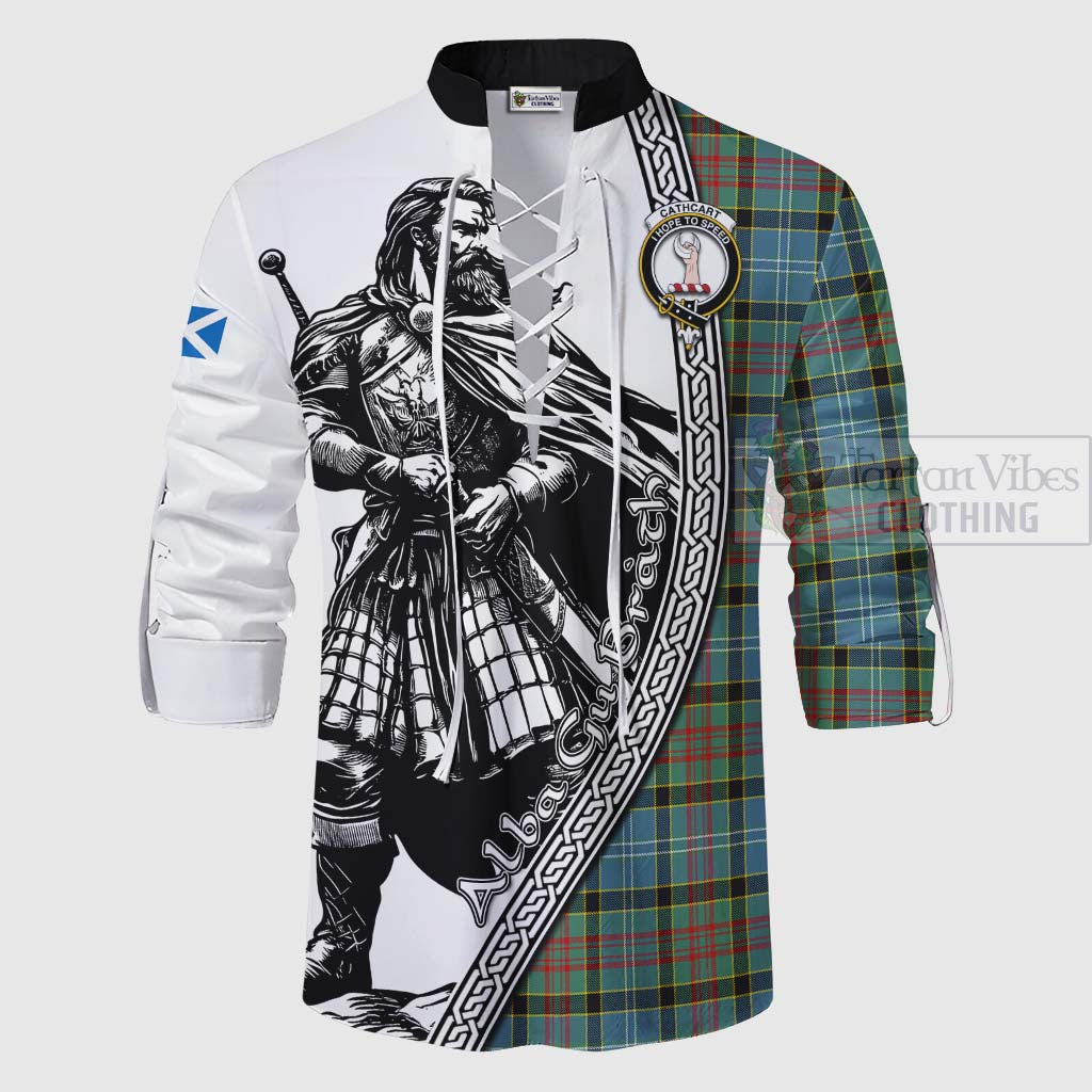 Tartan Vibes Clothing Cathcart Tartan Clan Crest Ghillie Kilt Shirt with Highlander Warrior Celtic Style