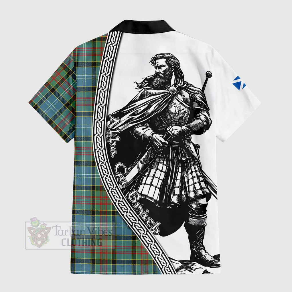 Tartan Vibes Clothing Cathcart Tartan Clan Crest Short Sleeve Button Shirt with Highlander Warrior Celtic Style