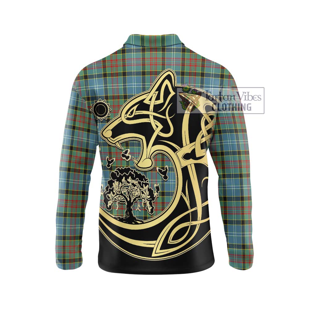 Cathcart Tartan Long Sleeve Polo Shirt with Family Crest Celtic Wolf Style - Tartanvibesclothing Shop