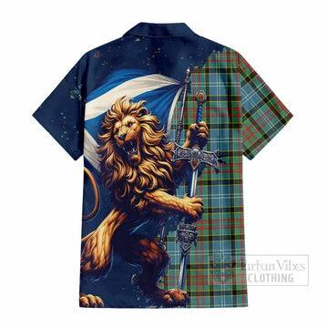 Cathcart Tartan Family Crest Short Sleeve Button Shirt with Scottish Majestic Lion