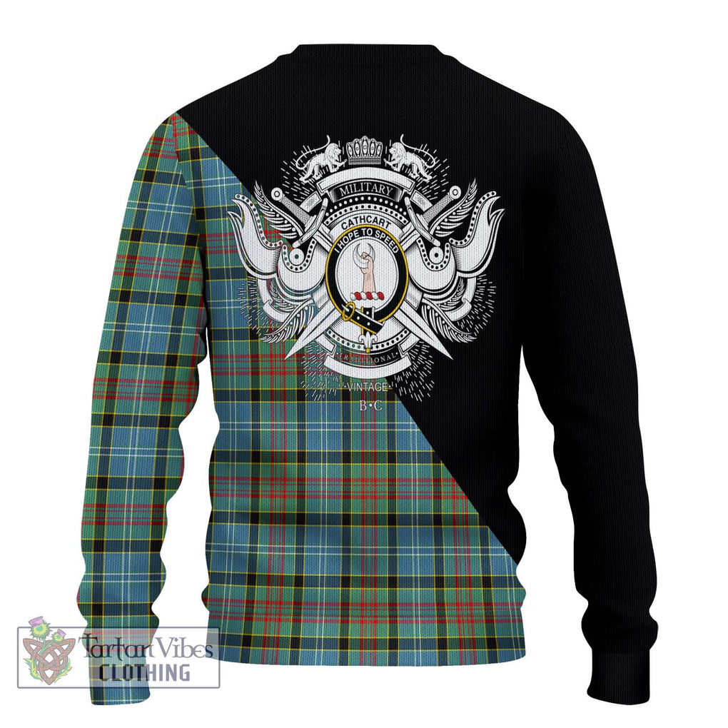 Cathcart Tartan Knitted Sweater with Family Crest and Military Logo Style - Tartanvibesclothing Shop