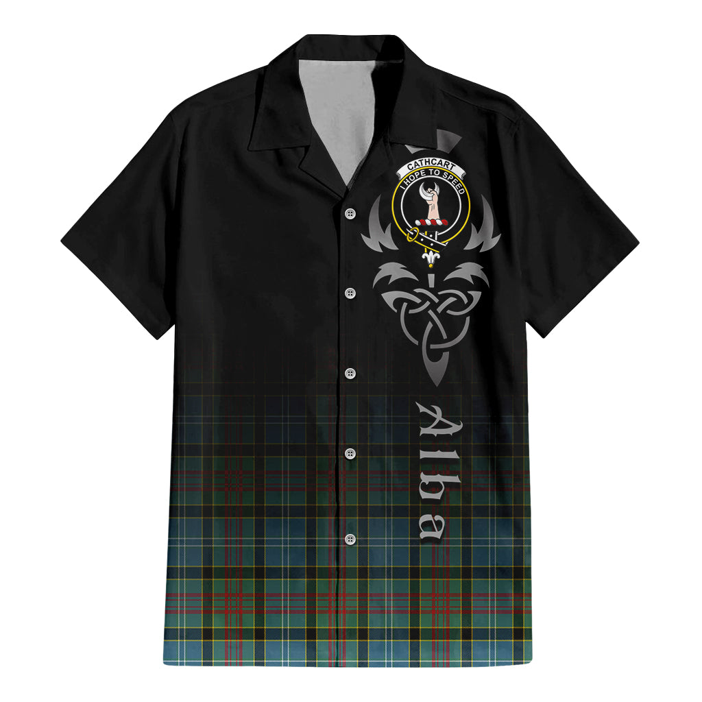 Tartan Vibes Clothing Cathcart Tartan Short Sleeve Button Up Featuring Alba Gu Brath Family Crest Celtic Inspired