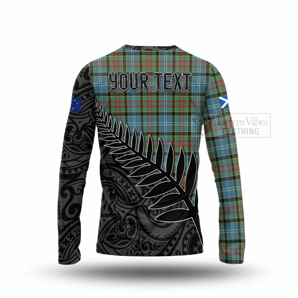 Tartan Vibes Clothing Cathcart Crest Tartan Long Sleeve T-Shirt with New Zealand Silver Fern Half Style