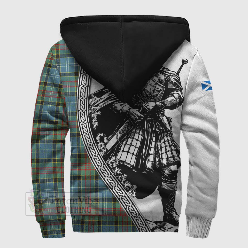 Tartan Vibes Clothing Cathcart Tartan Clan Crest Sherpa Hoodie with Highlander Warrior Celtic Style