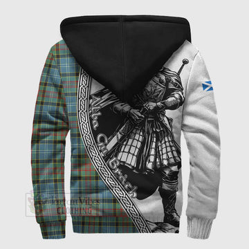 Cathcart Tartan Clan Crest Sherpa Hoodie with Highlander Warrior Celtic Style