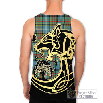 Cathcart Tartan Men's Tank Top with Family Crest Celtic Wolf Style