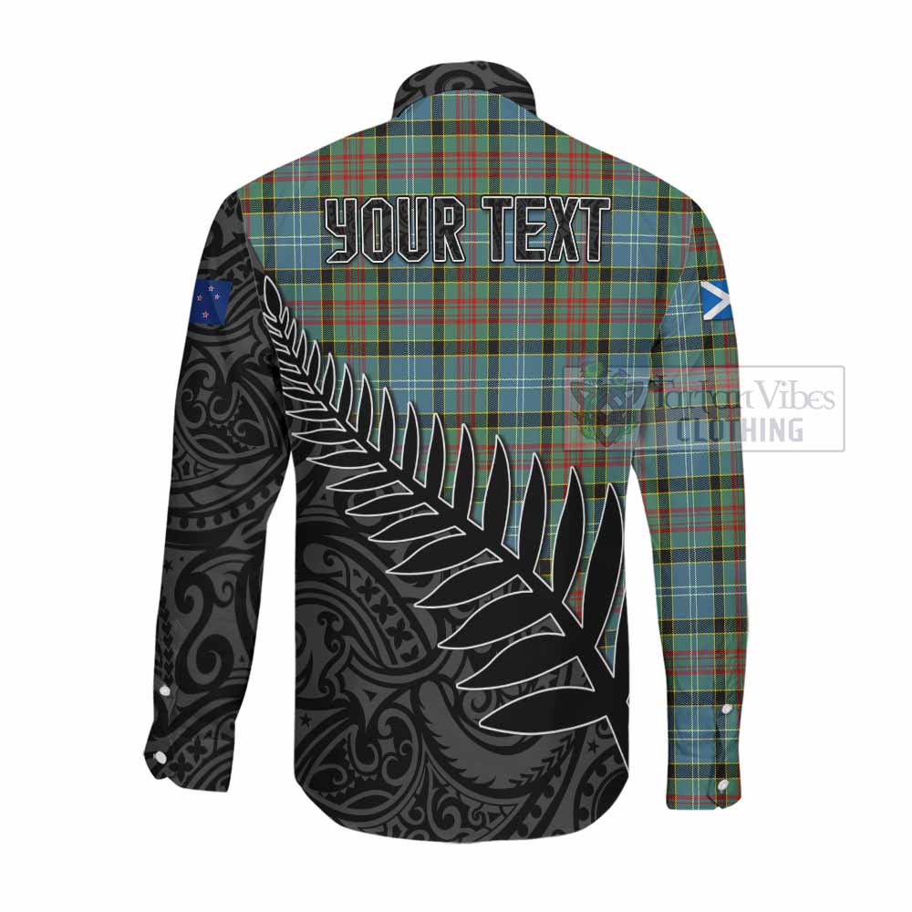 Tartan Vibes Clothing Cathcart Crest Tartan Long Sleeve Button Shirt with New Zealand Silver Fern Half Style