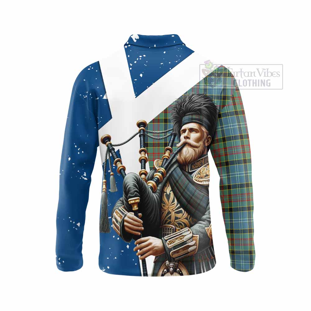 Tartan Vibes Clothing Cathcart Tartan Long Sleeve Polo Shirt with Family Crest Scottish Bagpiper Vibes