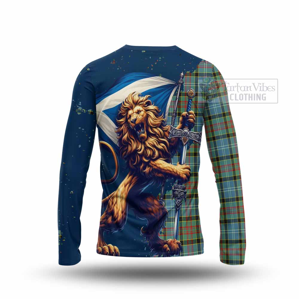 Tartan Vibes Clothing Cathcart Tartan Family Crest Long Sleeve T-Shirt with Scottish Majestic Lion