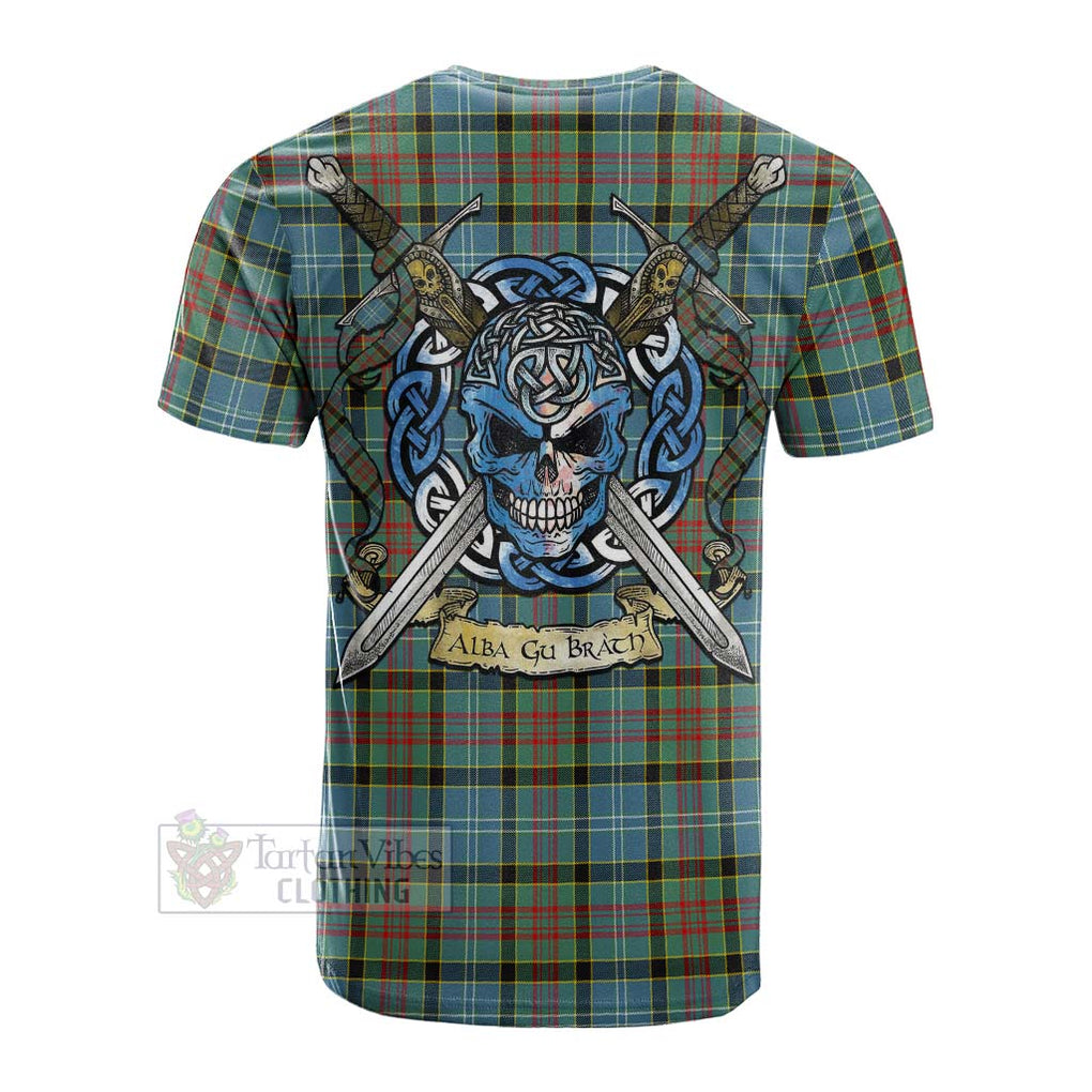 Tartan Vibes Clothing Cathcart Tartan Cotton T-shirt with Family Crest Celtic Skull Style