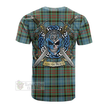 Cathcart Tartan Cotton T-shirt with Family Crest Celtic Skull Style