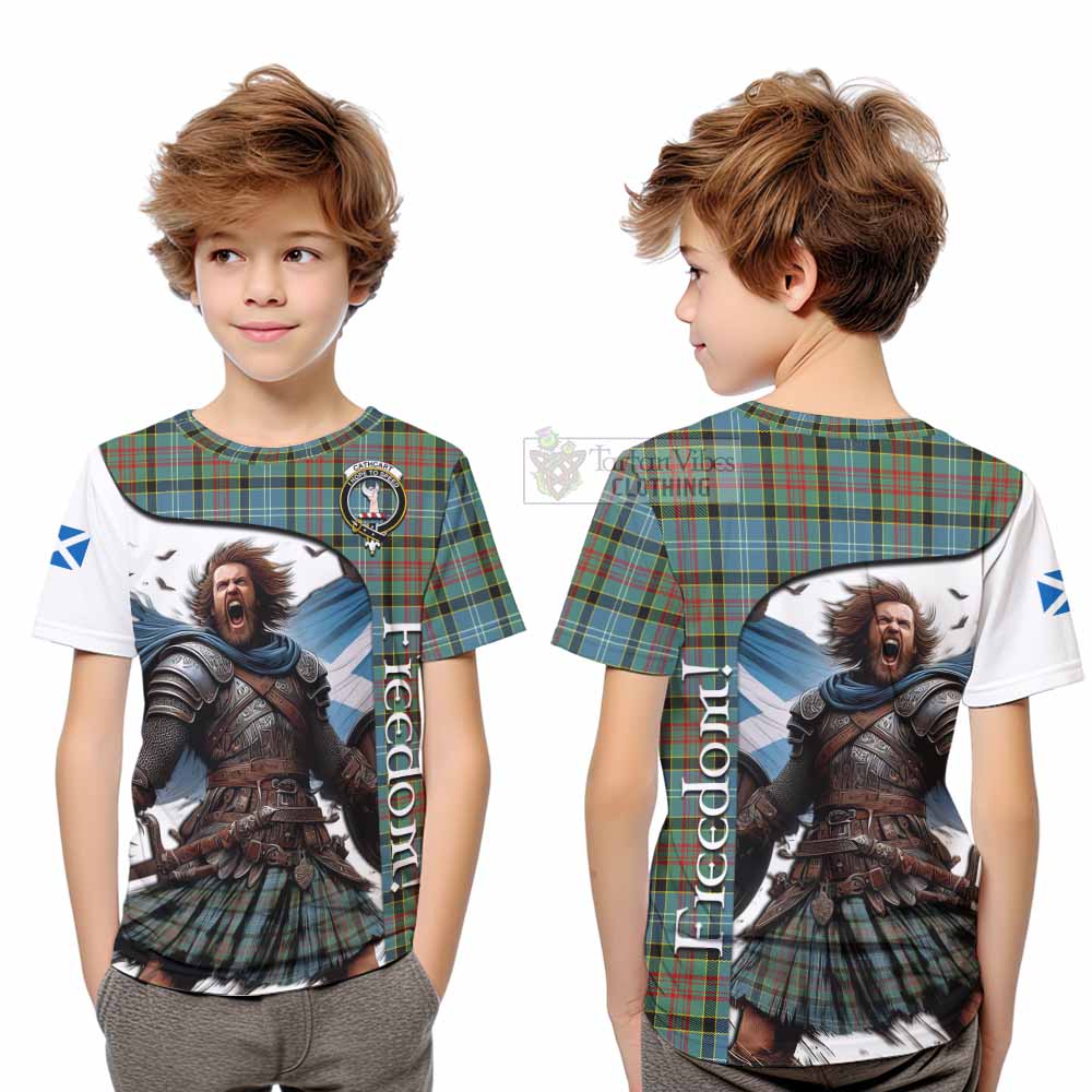 Tartan Vibes Clothing Cathcart Crest Tartan Kid T-Shirt Inspired by the Freedom of Scottish Warrior