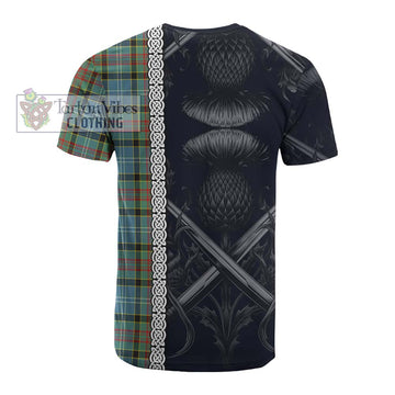 Cathcart Tartan Cotton T-shirt with Family Crest Cross Sword Thistle Celtic Vibes