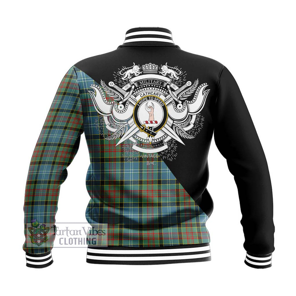 Cathcart Tartan Baseball Jacket with Family Crest and Military Logo Style - Tartanvibesclothing Shop