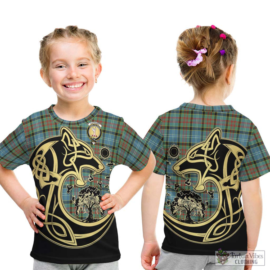 Cathcart Tartan Kid T-Shirt with Family Crest Celtic Wolf Style - Tartan Vibes Clothing