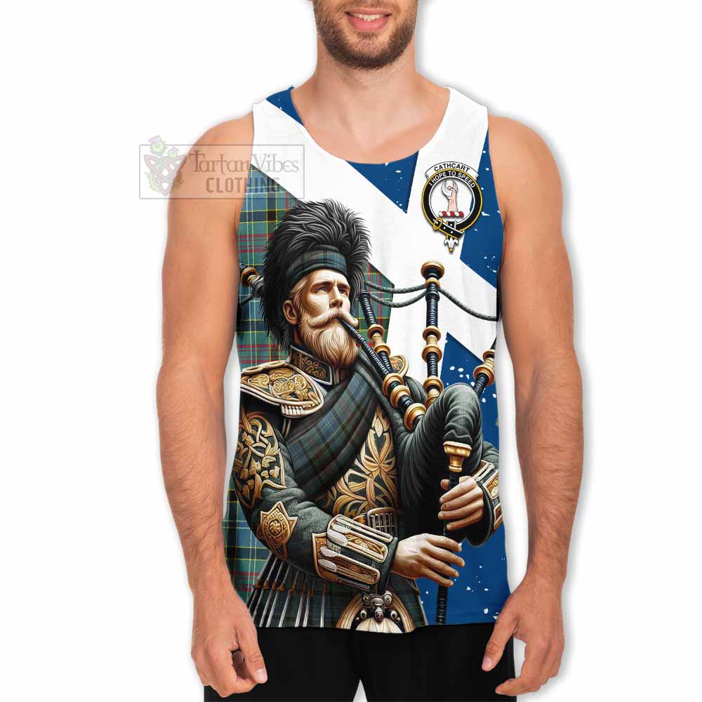 Cathcart Tartan Men's Tank Top with Family Crest Scottish Bagpiper Vibes