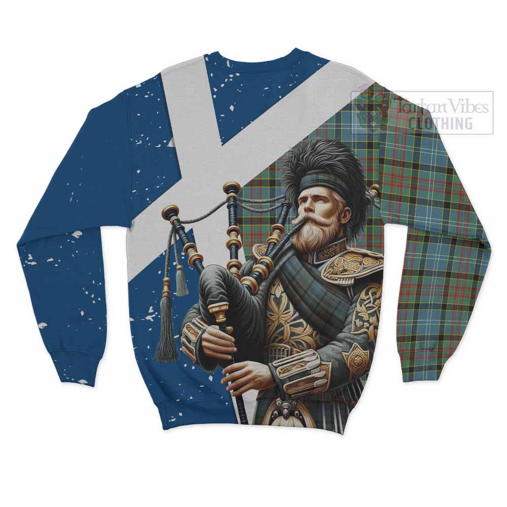 Tartan Vibes Clothing Cathcart Tartan Sweatshirt with Family Crest Scottish Bagpiper Vibes