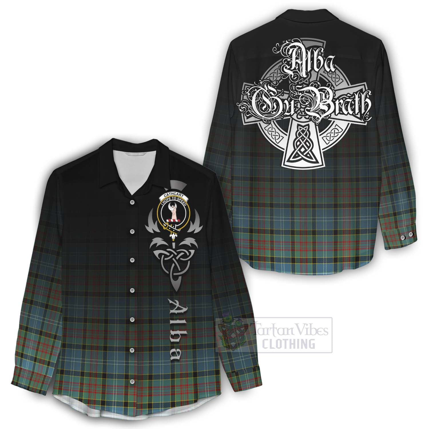 Tartan Vibes Clothing Cathcart Tartan Women's Casual Shirt Featuring Alba Gu Brath Family Crest Celtic Inspired