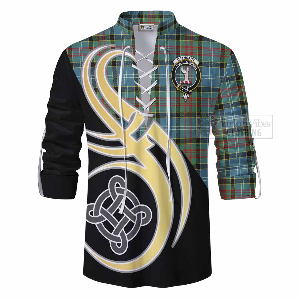 Tartan Vibes Clothing Cathcart Tartan Ghillie Kilt Shirt with Family Crest and Celtic Symbol Style