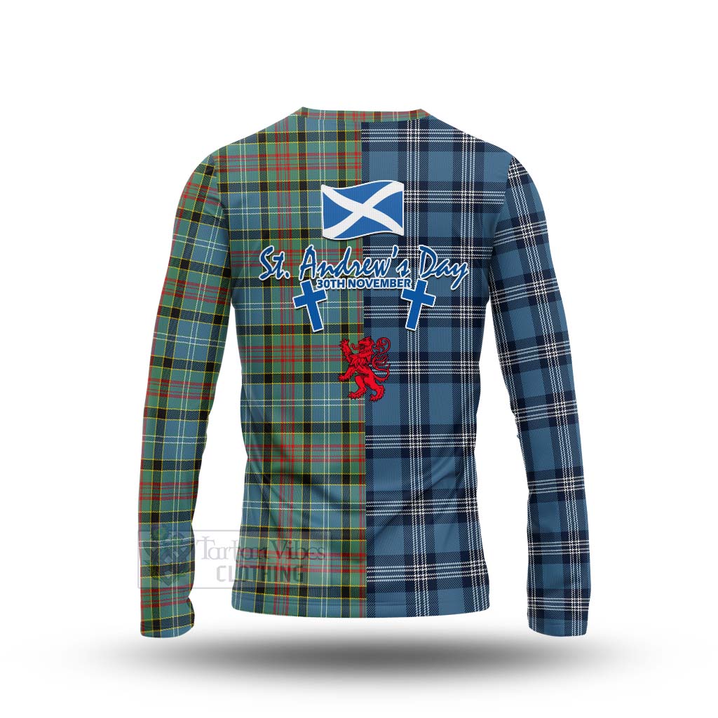 Tartan Vibes Clothing Cathcart Tartan Long Sleeve T-Shirt Happy St. Andrew's Day Half Tartan Style