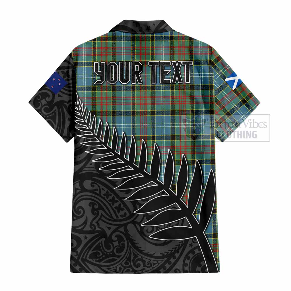 Tartan Vibes Clothing Cathcart Crest Tartan Short Sleeve Button Shirt with New Zealand Silver Fern Half Style